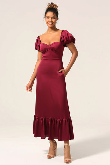 Sweetheart Burgund brudepike kjole med Puff ermer
